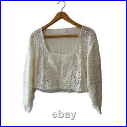 Anthropologie New Ivory Mixed Lace Cropped Pullover Sweater Size Medium