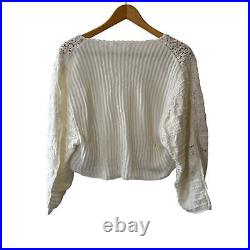 Anthropologie New Ivory Mixed Lace Cropped Pullover Sweater Size Medium