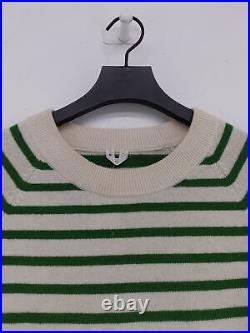 Arket Women's Jumper M Cream Striped 100% Wool Round Neck Pullover