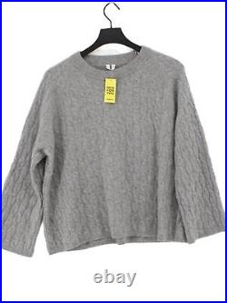 Arket Women's Jumper M Grey Geometric Cashmere with Wool Crew Neck Pullover