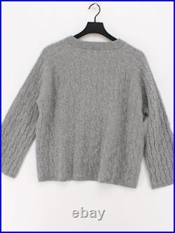 Arket Women's Jumper M Grey Geometric Cashmere with Wool Crew Neck Pullover