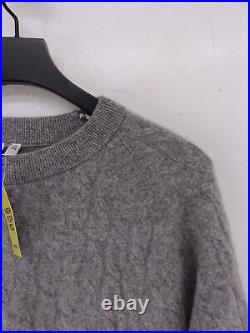 Arket Women's Jumper M Grey Geometric Cashmere with Wool Crew Neck Pullover