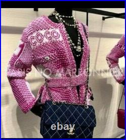 Auth Chanel 2020 Pink CC Button CC Logo Cardigan Size38 Us6