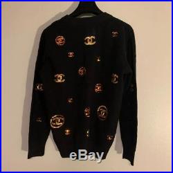 Auth Chanel Black CC Logo Embellished Sweater Size38 Us6