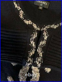 Auth Chanel Dark Navy CC Logo Knit Sweater Size38 Us6 Us8