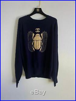 Auth Chanel Egyptian Knitted CC Logo Beatle Dark Navy Sweater Size38 Us6 Us8