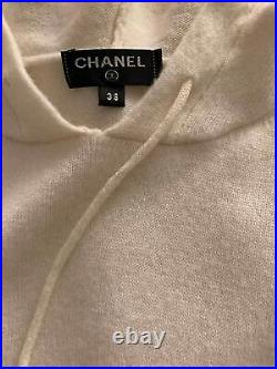 Auth Chanel Off White 2019 CC Logo Knit Cashmere Hoodie Size38 Us4 Us6