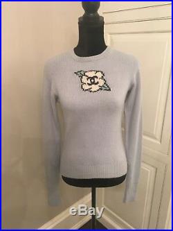 Authentic CHANEL Vintage Camellia CC Logo Knit Sweater Tops Light Blue Size 40