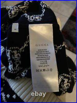 Authentic Gucci Embroidered Monogram Blue White Red Cardigan Gg Sz M Very Rare
