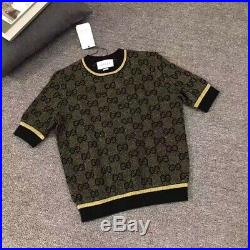 Authentic NWT Gucci GG Logo Brown Golden Sweater Top Medium Short Sleeve