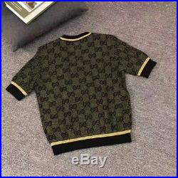 Authentic NWT Gucci GG Logo Brown Golden Sweater Top Medium Short Sleeve