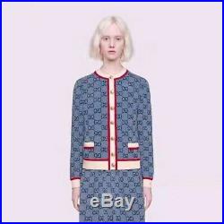 Authentic New Gucci Cardigan Sweater Size M Women's Blue GG Logo