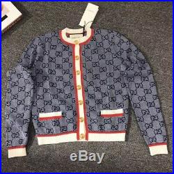 Authentic New Gucci Cardigan Sweater Size M Women's Blue GG Logo