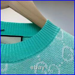 Authentic New Gucci Short Sleeve Sweater Medium M Women's Blue GG Logo