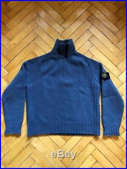 Authentic Stone Island Mens Sweater Knitwear 1/3 Zip Jumper Wool Blue Size M
