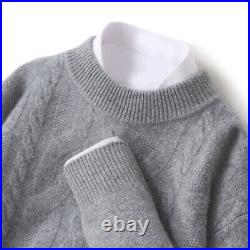 Autumn Winter Mens 100% Wool Thicken Knitted Woollen Sweater Round Neck Pullover