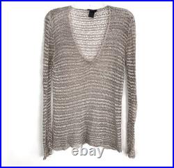 Avant Toi Womens V Neck Lagenlook Open Knit Linen Blend Sweater Jumper Medium