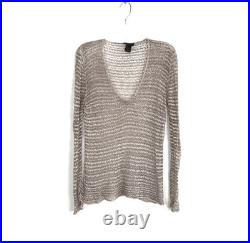 Avant Toi Womens V Neck Lagenlook Open Knit Linen Blend Sweater Jumper Medium