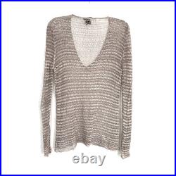 Avant Toi Womens V Neck Lagenlook Open Knit Linen Blend Sweater Jumper Medium