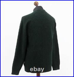 BARBOUR Mens Crew Neck Knit Ribbed Green 100% Wool Jumper Sweater size M