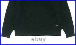 BARBOUR Mens Crew Neck Knit Ribbed Green 100% Wool Jumper Sweater size M