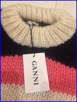 BNWT £410 Medium Ganni Julliard Mohair Wool Striped Jumper Sweater Pullover