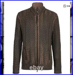 BRAND NEW John Varvatos Brown Cable Knit Zip Up Sweater in Medium