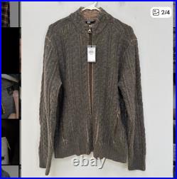 BRAND NEW John Varvatos Brown Cable Knit Zip Up Sweater in Medium