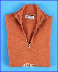 BRUNELLO CUCINELLI 100% CASHMERE 1/2 Zip Sweater Orange 50 M Medium