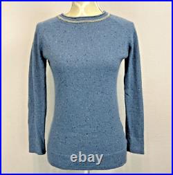 BRUNELLO CUCINELLI 100% Cashmere Sweater Womens Medium Slim Beaded Neck Blue