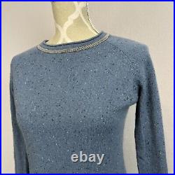 BRUNELLO CUCINELLI 100% Cashmere Sweater Womens Medium Slim Beaded Neck Blue