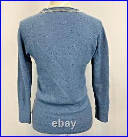 BRUNELLO CUCINELLI 100% Cashmere Sweater Womens Medium Slim Beaded Neck Blue