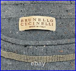 BRUNELLO CUCINELLI 100% Cashmere Sweater Womens Medium Slim Beaded Neck Blue