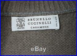 BRUNELLO CUCINELLI 100% Thick KNIT Cashmere Button Sweater Brown Medium M