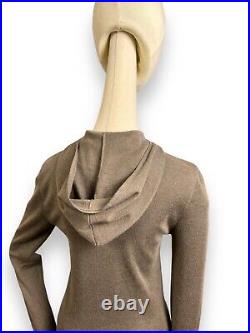 BRUNELLO CUCINELLI Cashmere Silk Sweater Pullover Monili Trim Knit Hooded Size M