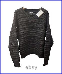 BRUNELLO CUCINELLI Cotton Cable Sweater in Black Size Medium M