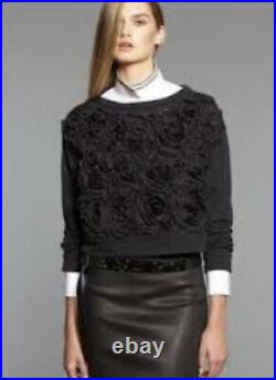 BRUNELLO CUCINELLI Gray Floral Applique Cropped Sweatshirt Sweater Medium $1290