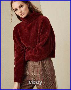 BRUNELLO CUCINELLI Velvety Cashmere Silk High Neck Sweater Jumper Red Medium M