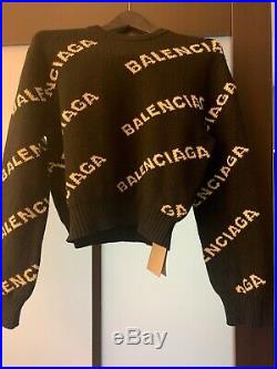 Balenciaga Black Intarsia Logo Cropped Crewneck Sweater Medium