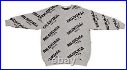 Balenciaga Jacquard Allover Logo Oversized Crew Neck Sweater FR 38 US Medium
