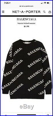 Balenciaga Unisex Wool Intarsia All over Logo Sweater (Black, Size Medium Men's)