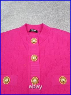 Balmain Paris Sweater Womens Medium Pink Knit Cardigan