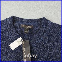 Banana Republic Sweater Mens M Blue Crew Neck Pullover Chunky-Knit Wool Nylon