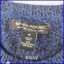 Banana Republic Sweater Mens M Blue Crew Neck Pullover Chunky-Knit Wool Nylon