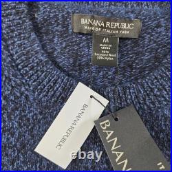 Banana Republic Sweater Mens M Blue Crew Neck Pullover Chunky-Knit Wool Nylon