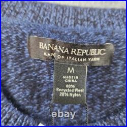 Banana Republic Sweater Mens M Blue Crew Neck Pullover Chunky-Knit Wool Nylon