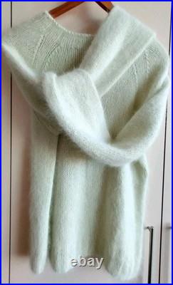 Beautiful hand knitted sweater, angora 80%, Italy, delicate mint color