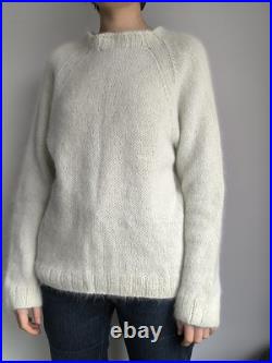 Beautiful hand knitted sweater, angora 80%, Italy, delicate mint color