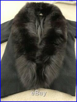 Black Cashmere Sweater With Blue Fox Fur Collar Size Med