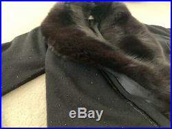 Black Cashmere Sweater With Blue Fox Fur Collar Size Med